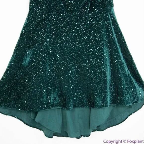 New! MORGAN & CO Green Sequined‎ Hi-lo Velvet Fit + Flare Dress , 18W - Picture 6 of 16